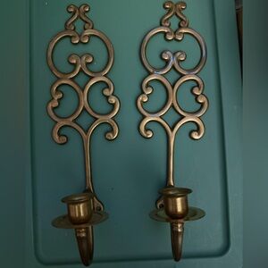 Brass Wall Sconce Taper Candle Holders Set of 2 OSK
